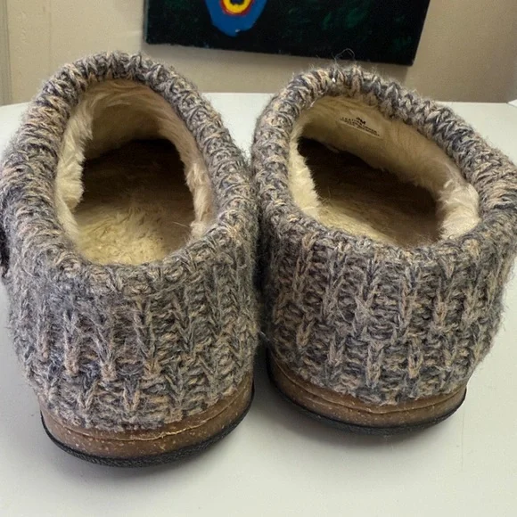 Clarks 9M Knitted Collar Clogs Suede Fur-Lined Hard-Bottom Slippers Gray EUC - Picture 7 of 9